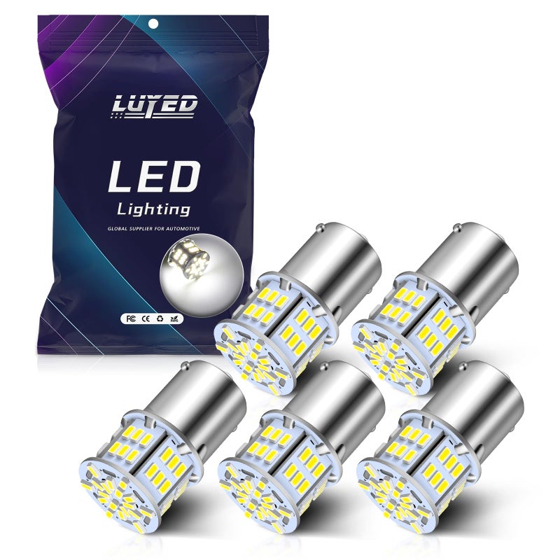 LUYED 1156 LED Bulb New generation 12v Super Bright Low Power ! 650 Lumens 1156 1141 1003 LED Light Bulb for Back Up Reverse Lights Brake Lights Tail Lights Rv lights,White,Pack of 5 - Image 1